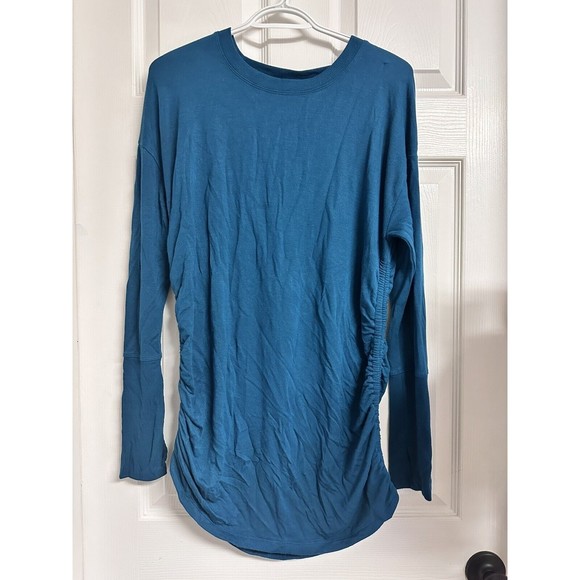 Athleta Drishti Ruched Long Sleeve Sweatshirt Coastal Teal Size MED MSRP $89 - Picture 2 of 9